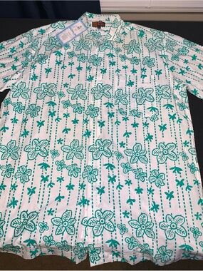 Aarong Bangladesh Men’s XL White Green Floral Cotton Shirt NWT BRAC